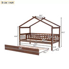 Lit cabane Bellemave une place avec lit gigogne, lit de style Montessori avec garde-corps pour enfants, garçons, filles, marron