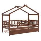 Lit cabane Bellemave une place avec lit gigogne, lit de style Montessori avec garde-corps pour enfants, garçons, filles, marron