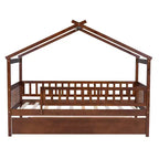 Lit cabane Bellemave une place avec lit gigogne, lit de style Montessori avec garde-corps pour enfants, garçons, filles, marron