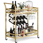 CuisinSmart 2-Tiers Bar Carts, Mobile Kitchen Seving Carts with Wine Rack and Glass Holder, 2-Tiers Storage Shelves Seving Carts