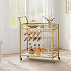 Chariots de bar CuisinSmart à 2 niveaux, chariots de service de cuisine mobiles avec porte-bouteilles et porte-verres, chariots de service à 2 étagères de rangement