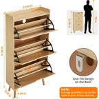 Meuble à chaussures COZONY avec tiroirs à abattant et rotin tressé, Organisateur de rangement étroit à 3 niveaux, Banc d'entrée peu encombrant pour couloir ou porche
