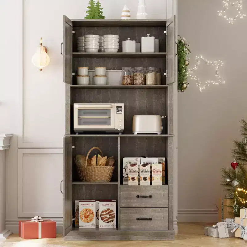 Meuble de cuisine avec support pour micro-ondes, buffet de rangement haut avec tiroirs pour salle à manger et salon
