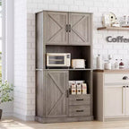 Meuble de cuisine avec support pour micro-ondes, buffet de rangement haut avec tiroirs pour salle à manger et salon