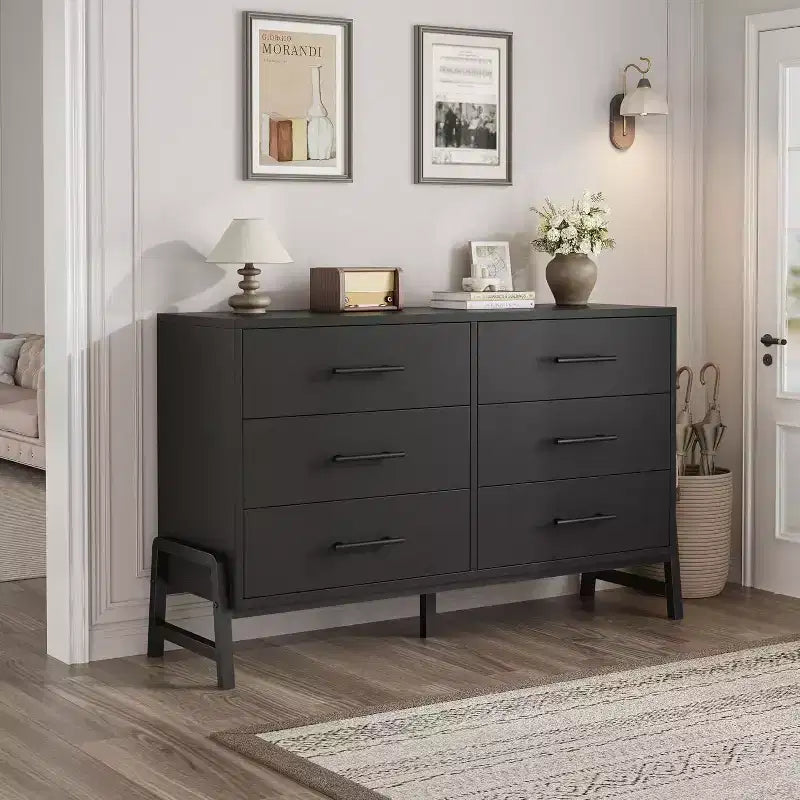 Commode large COZONY à 6 tiroirs, grande armoire de rangement en bois, organisateur de placard autoportant pour chambre, salon, entrée