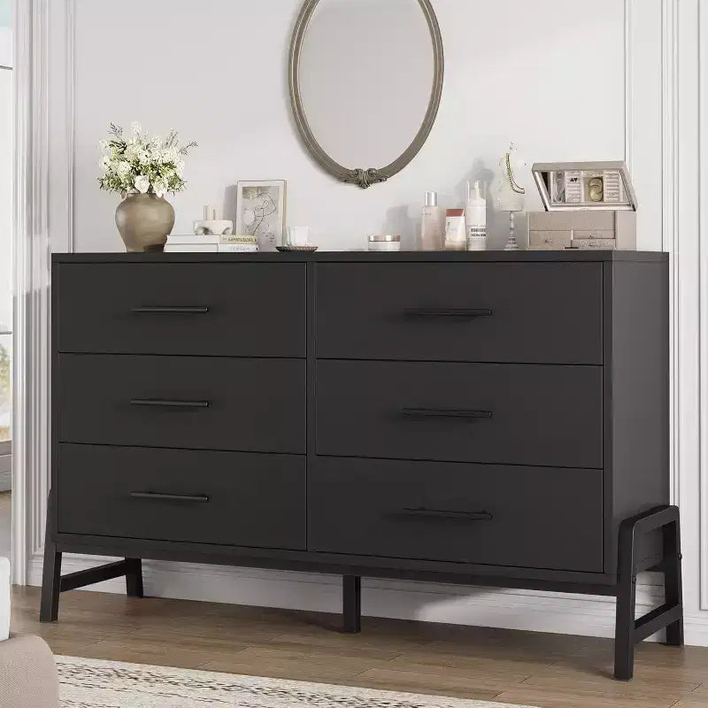 Commode large COZONY à 6 tiroirs, grande armoire de rangement en bois, organisateur de placard autoportant pour chambre, salon, entrée