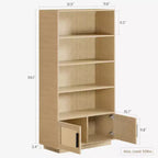 Étagère CuisinSmart à 5 niveaux en rotin avec armoire de rangement et porte, bibliothèque industrielle haute avec étagères ouvertes pour salon et chambre
