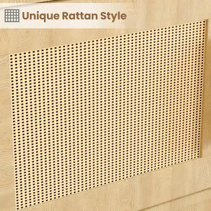 Étagère CuisinSmart à 5 niveaux en rotin avec armoire de rangement et porte, bibliothèque industrielle haute avec étagères ouvertes pour salon et chambre