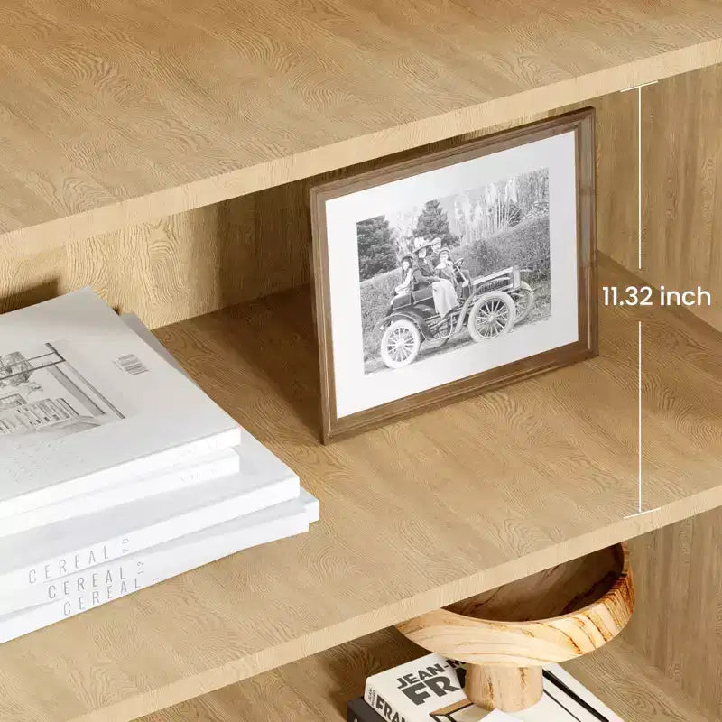 Étagère CuisinSmart à 5 niveaux en rotin avec armoire de rangement et porte, bibliothèque industrielle haute avec étagères ouvertes pour salon et chambre