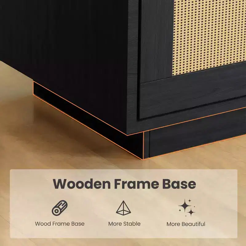 Étagère CuisinSmart à 5 niveaux en rotin avec armoire de rangement et porte, bibliothèque industrielle haute avec étagères ouvertes pour salon et chambre