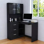 Homy Casa Bureau d'angle avec huche à porte vitrée et tiroirs de rangement pour petit espace, bureau à domicile, cadeau de vacances, noir