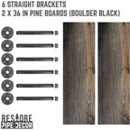 RESTORE Étagères Boulder noires de 36 po avec supports droits par Pipe Decor