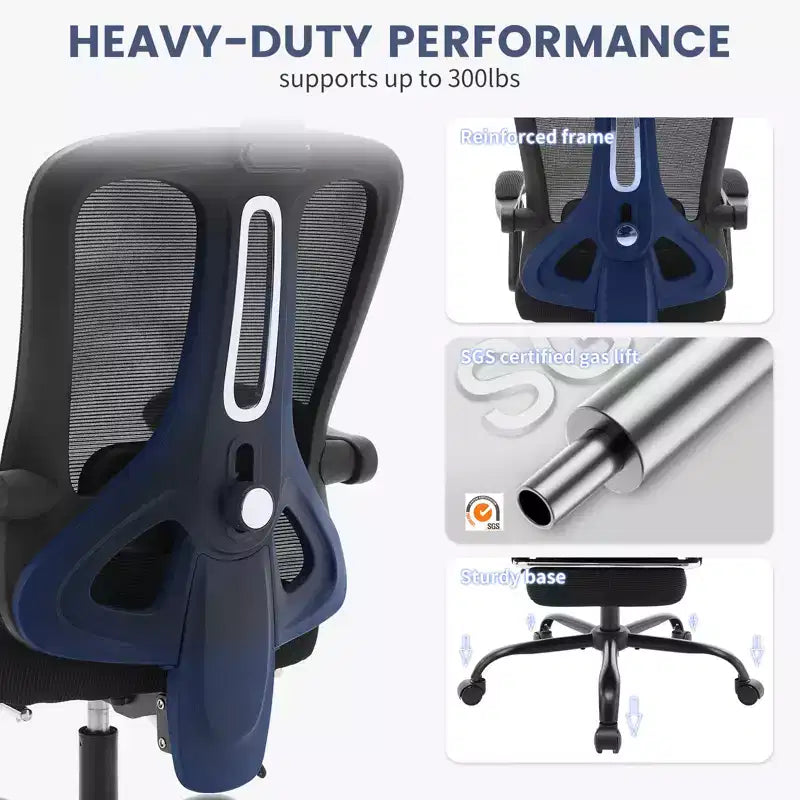 Chaise de bureau pivotante à dossier haut en maille, avec support lombaire confortable et accoudoirs rembourrés, idéale pour la maison, la chambre et le bureau.