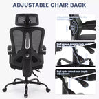 Chaise de bureau pivotante à dossier haut en maille, avec support lombaire confortable et accoudoirs rembourrés, idéale pour la maison, la chambre et le bureau.
