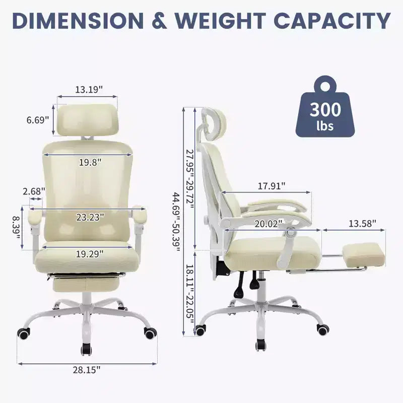 Chaise de bureau pivotante à dossier haut en maille, avec support lombaire confortable et accoudoirs rembourrés, idéale pour la maison, la chambre et le bureau.