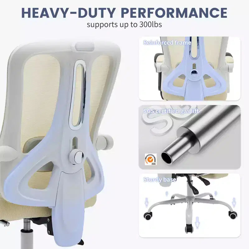 Chaise de bureau pivotante à dossier haut en maille, avec support lombaire confortable et accoudoirs rembourrés, idéale pour la maison, la chambre et le bureau.