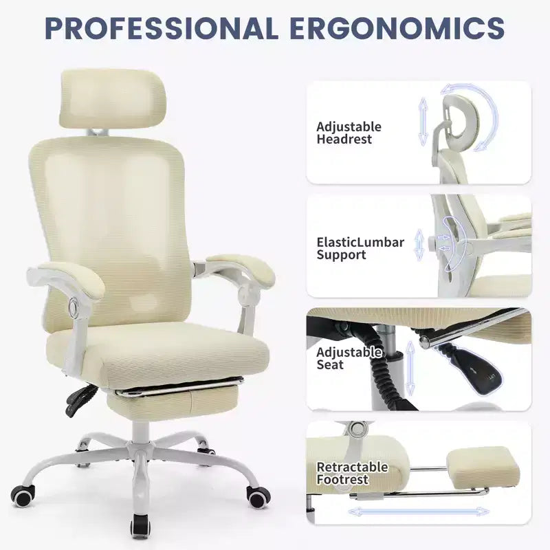 Chaise de bureau pivotante à dossier haut en maille, avec support lombaire confortable et accoudoirs rembourrés, idéale pour la maison, la chambre et le bureau.