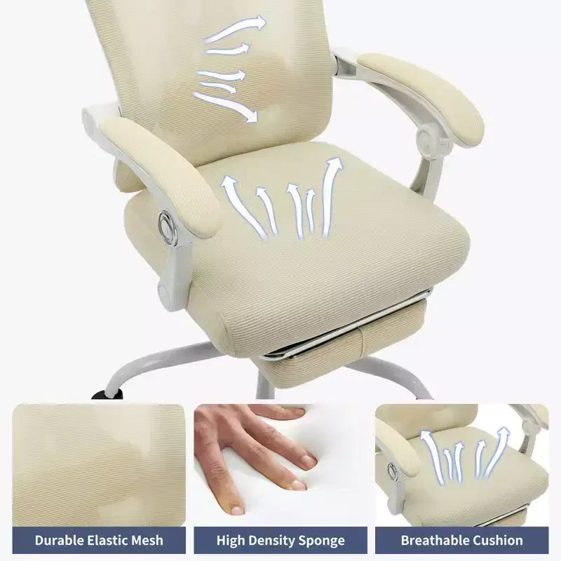 Chaise de bureau pivotante à dossier haut en maille, avec support lombaire confortable et accoudoirs rembourrés, idéale pour la maison, la chambre et le bureau.