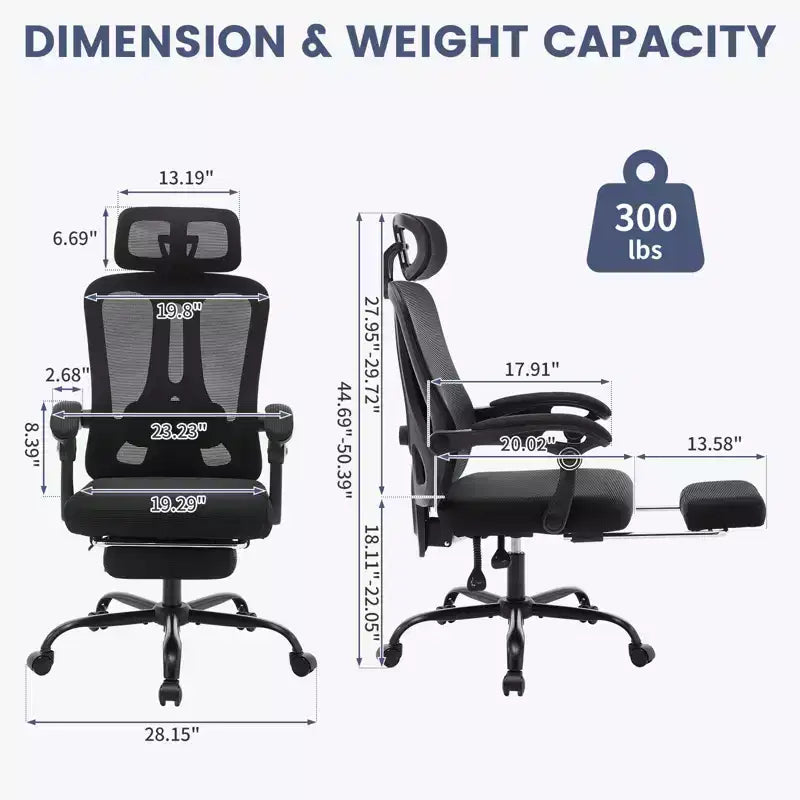 Chaise de bureau pivotante à dossier haut en maille, avec support lombaire confortable et accoudoirs rembourrés, idéale pour la maison, la chambre et le bureau.