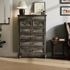 Commode en chêne à 7 tiroirs, meuble de rangement de style rustique avec tiroirs de 3 tailles différentes pour chambre et chambre d'enfant