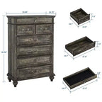 Commode en chêne à 7 tiroirs, meuble de rangement de style rustique avec tiroirs de 3 tailles différentes pour chambre et chambre d'enfant