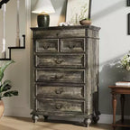 Commode en chêne à 7 tiroirs, meuble de rangement de style rustique avec tiroirs de 3 tailles différentes pour chambre et chambre d'enfant