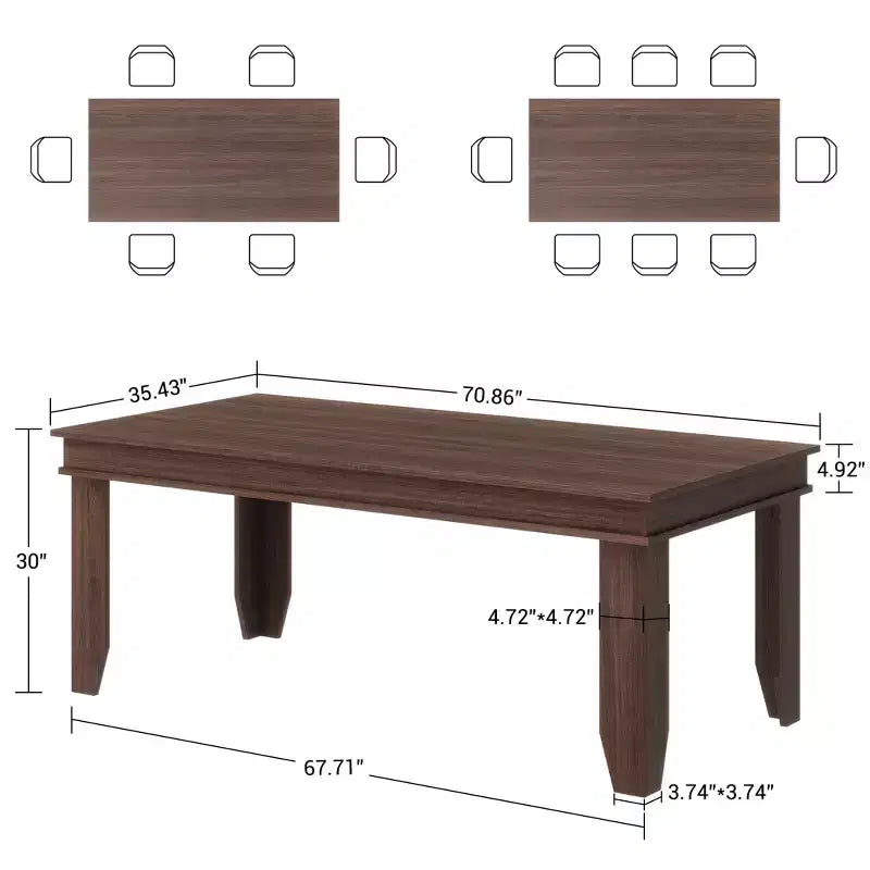 71-inch Farmhouse Dining Table for 6-8 People, Rustic Rectangular Wood Kitchen Table for Living Room and Restaurant
