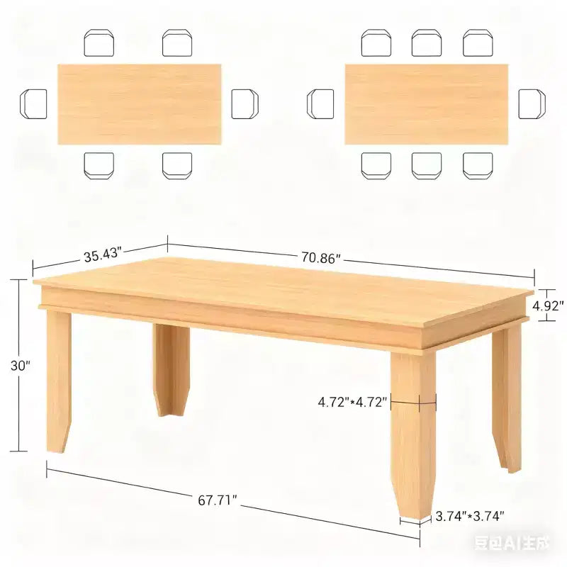 71-inch Farmhouse Dining Table for 6-8 People, Rustic Rectangular Wood Kitchen Table for Living Room and Restaurant