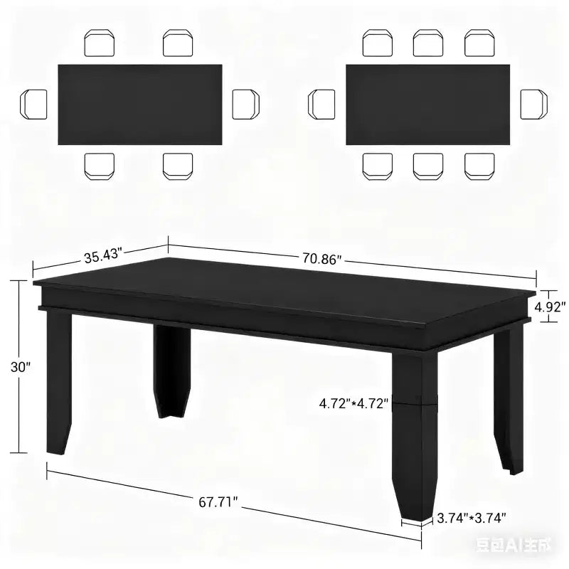 71-inch Farmhouse Dining Table for 6-8 People, Rustic Rectangular Wood Kitchen Table for Living Room and Restaurant