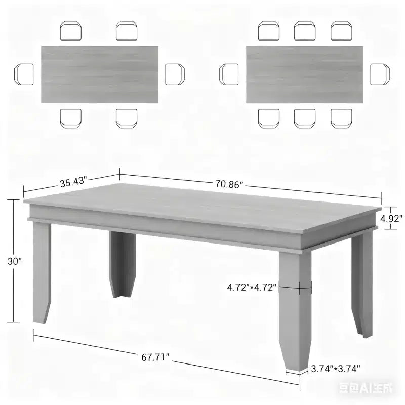 71-inch Farmhouse Dining Table for 6-8 People, Rustic Rectangular Wood Kitchen Table for Living Room and Restaurant