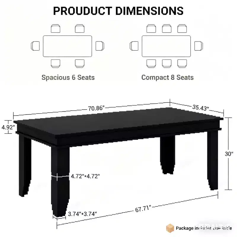 71-inch Farmhouse Dining Table for 6-8 People, Rustic Rectangular Wood Kitchen Table for Living Room and Restaurant