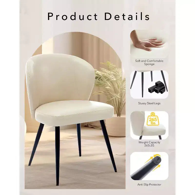 Lot de 2 chaises de salle à manger, chaises de cuisine avec dossier et assise rembourrés, chaise d'appoint décorative sans accoudoirs en similicuir rembourré