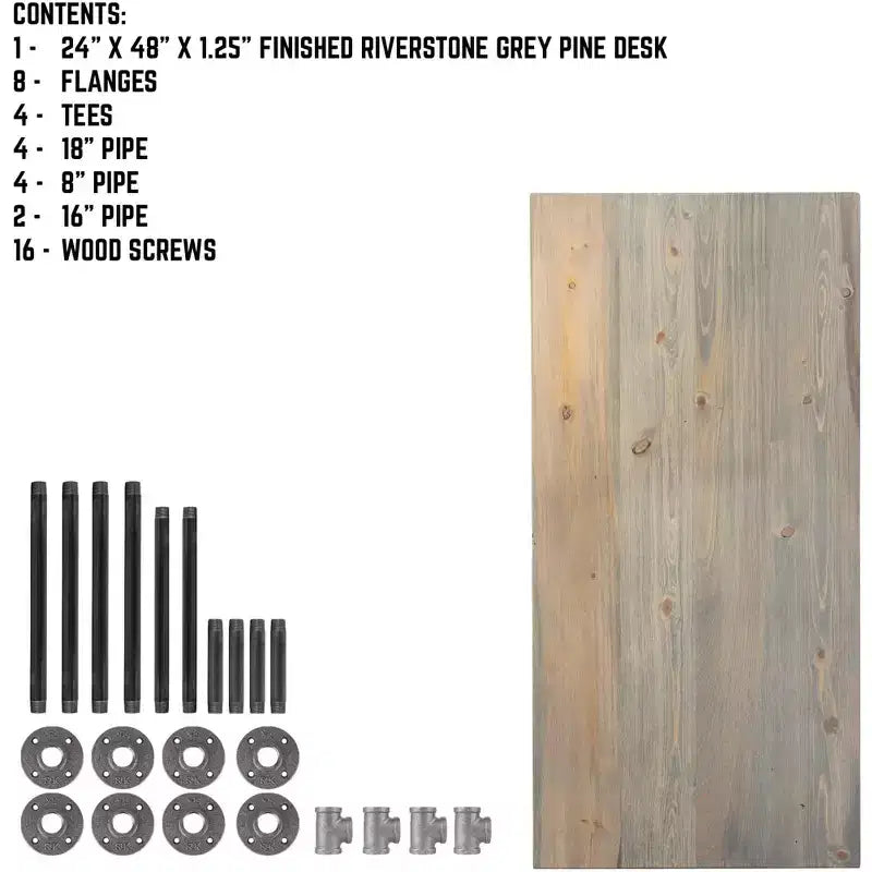 Bureau en bois massif gris Riverstone avec piètement en tuyaux industriels