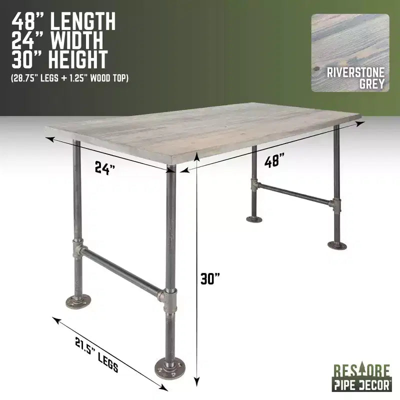 Bureau en bois massif gris Riverstone avec piètement en tuyaux industriels