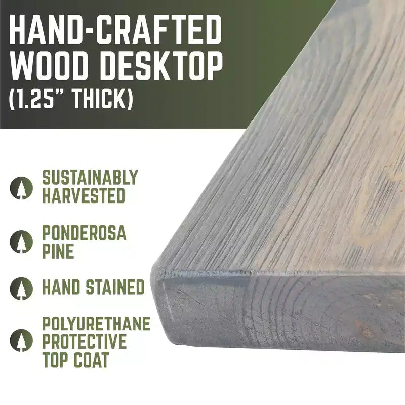 Bureau en bois massif gris Riverstone avec piètement en tuyaux industriels