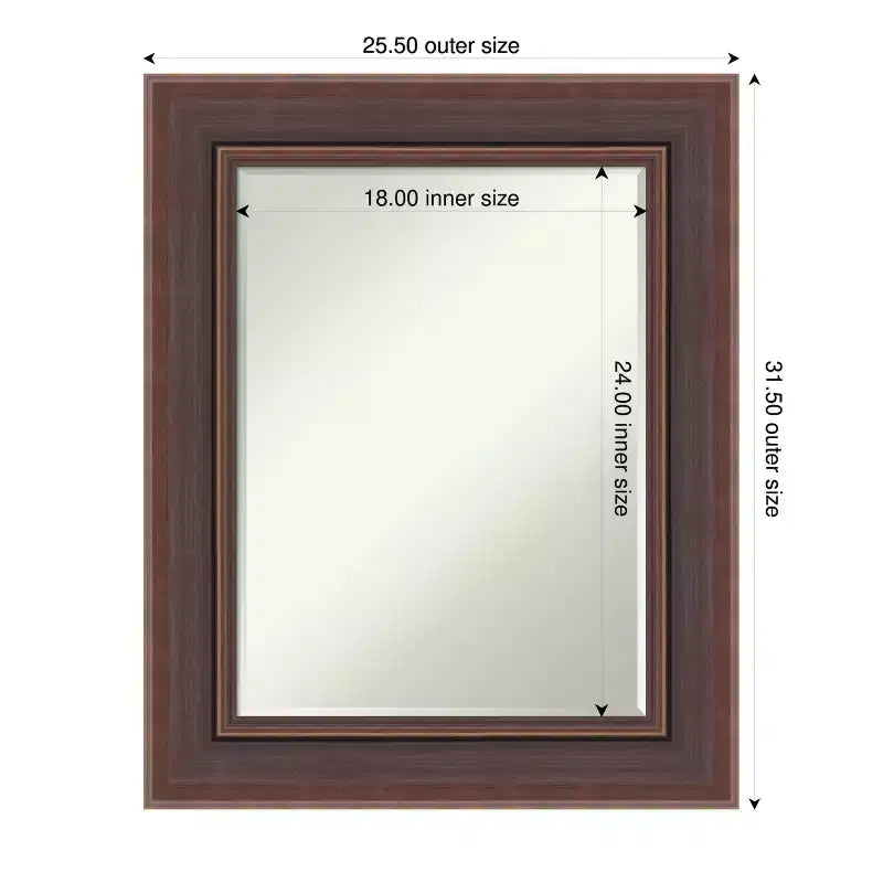 Miroir mural biseauté Moab marron bronze petite taille 31,5 x 25,5 po.