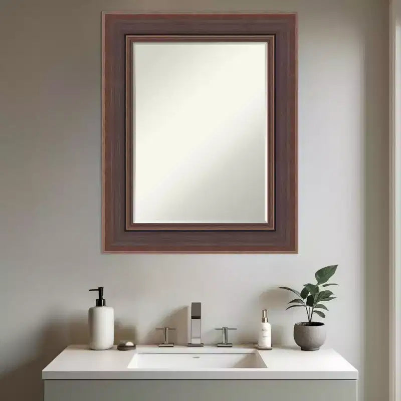 Moab Brown Bronze Petite Bevel Bathroom Wall Mirror 31.5 x 25.5 in.