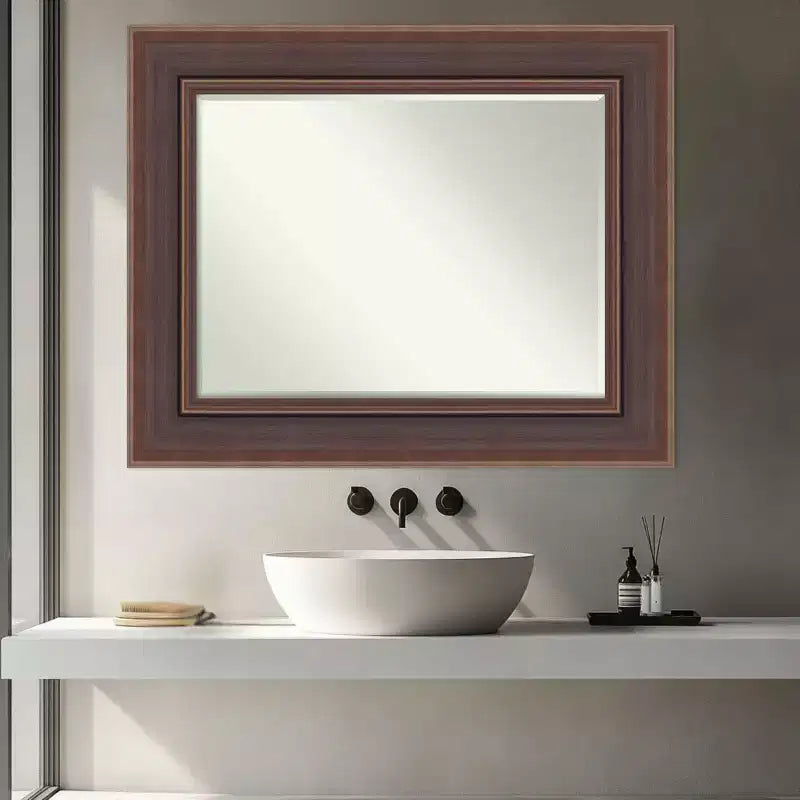 Miroir mural biseauté Moab marron bronze petite taille 31,5 x 25,5 po.