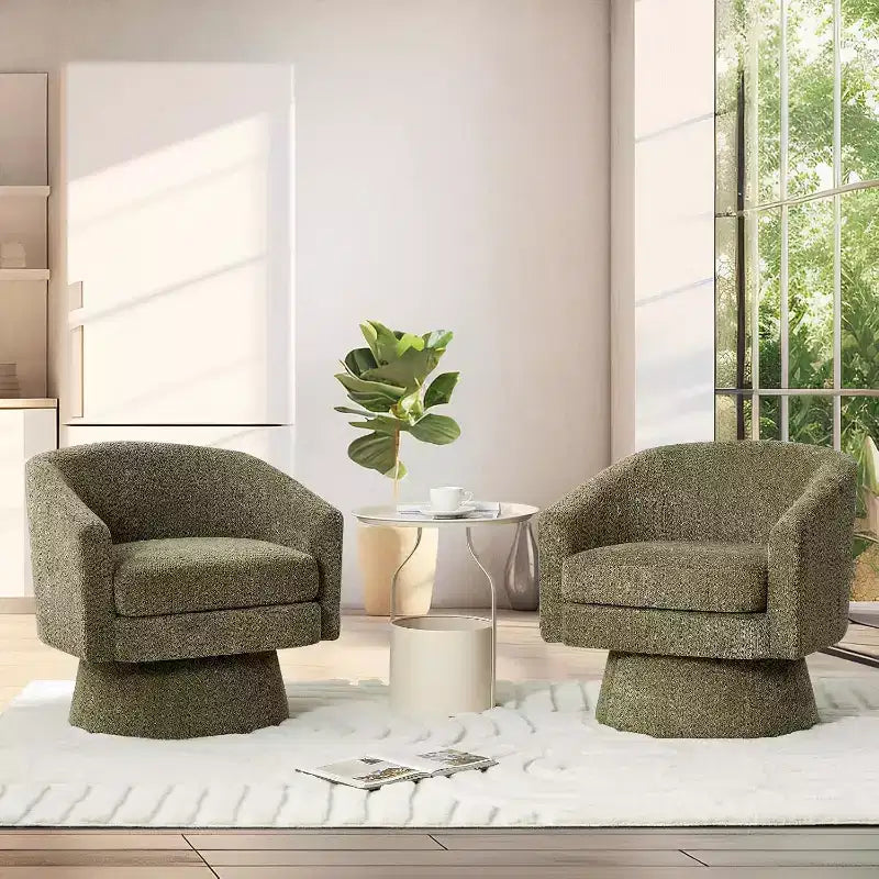 360° Swivel Accent Sofa Chair, Cozy Round Chenille Fabric Round Armchair Single Sofa with Arms for Living Room