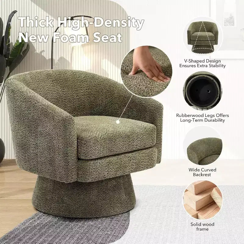 360° Swivel Accent Sofa Chair, Cozy Round Chenille Fabric Round Armchair Single Sofa with Arms for Living Room