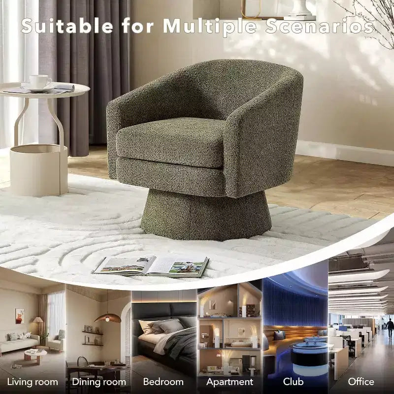 360° Swivel Accent Sofa Chair, Cozy Round Chenille Fabric Round Armchair Single Sofa with Arms for Living Room