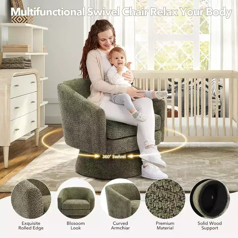 360° Swivel Accent Sofa Chair, Cozy Round Chenille Fabric Round Armchair Single Sofa with Arms for Living Room