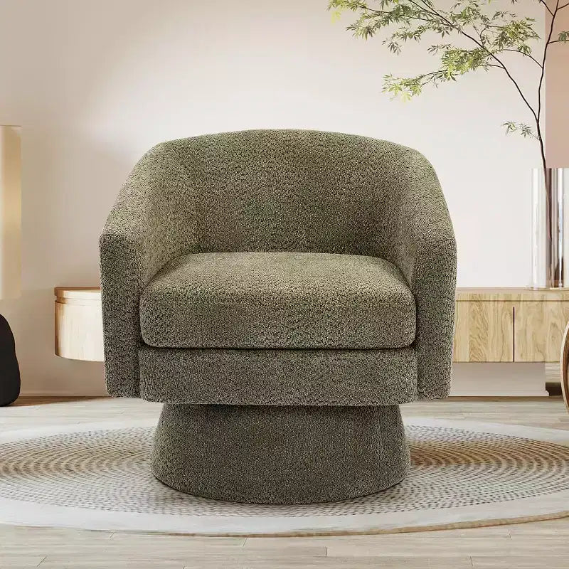 360° Swivel Accent Sofa Chair, Cozy Round Chenille Fabric Round Armchair Single Sofa with Arms for Living Room