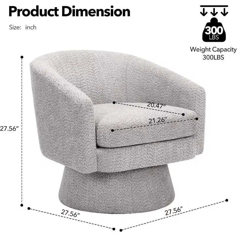 360° Swivel Accent Sofa Chair, Cozy Round Chenille Fabric Round Armchair Single Sofa with Arms for Living Room