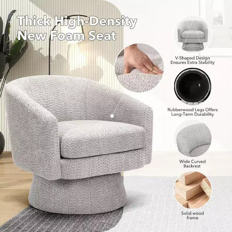 360° Swivel Accent Sofa Chair, Cozy Round Chenille Fabric Round Armchair Single Sofa with Arms for Living Room
