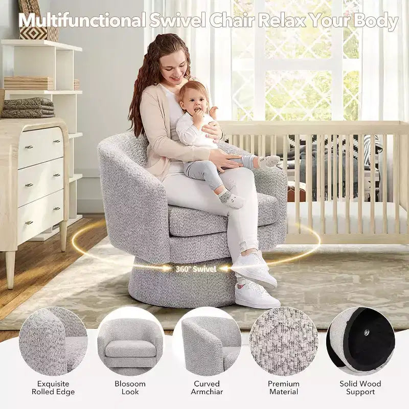 360° Swivel Accent Sofa Chair, Cozy Round Chenille Fabric Round Armchair Single Sofa with Arms for Living Room