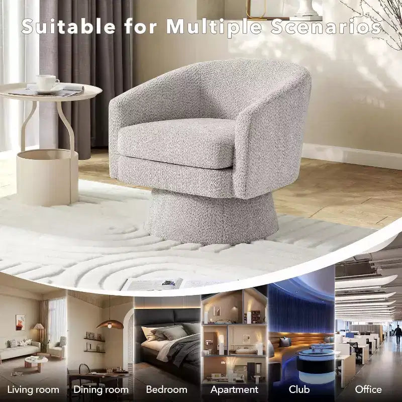 360° Swivel Accent Sofa Chair, Cozy Round Chenille Fabric Round Armchair Single Sofa with Arms for Living Room