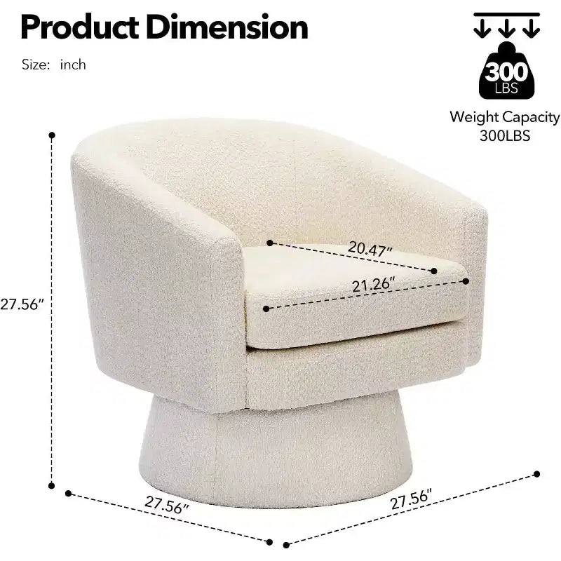 360° Swivel Accent Sofa Chair, Cozy Round Chenille Fabric Round Armchair Single Sofa with Arms for Living Room