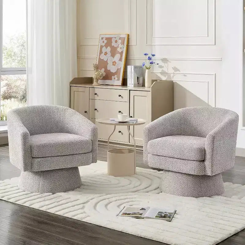 360° Swivel Accent Sofa Chair, Cozy Round Chenille Fabric Round Armchair Single Sofa with Arms for Living Room