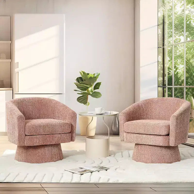 360° Swivel Accent Sofa Chair, Cozy Round Chenille Fabric Round Armchair Single Sofa with Arms for Living Room